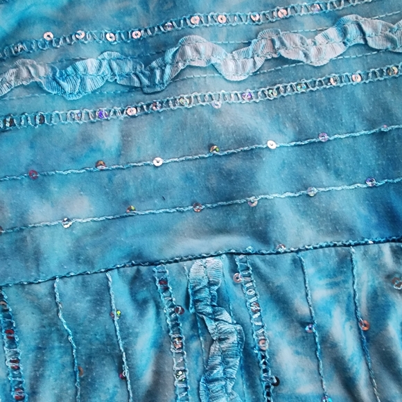 Dress Barn Blue Sleeveless Shirt with Sequins and Raised Embroidered Design Sz L - Picture 8 of 8